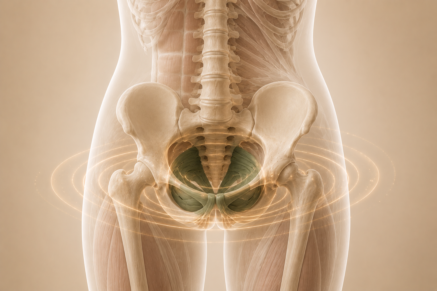 Anatomisk illustration som visar hur elektriska impulser når bäckenbottens muskler och nervfästen